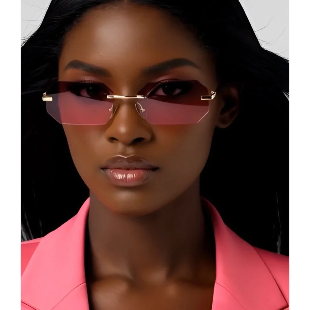 Small Pink Gradient Lens Sunglasses Gold Metal‎ Frame Women Light weight Comfort